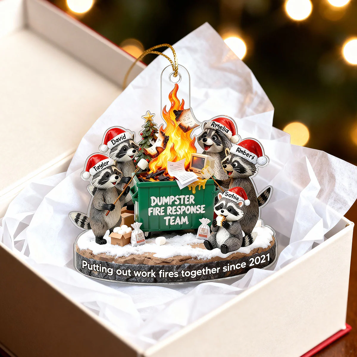 Dumpster Fire Response Team Funny Raccoons - Personalized Acrylic Ornament - Funny Gift For Coworkers, Work Besties - Image 12
