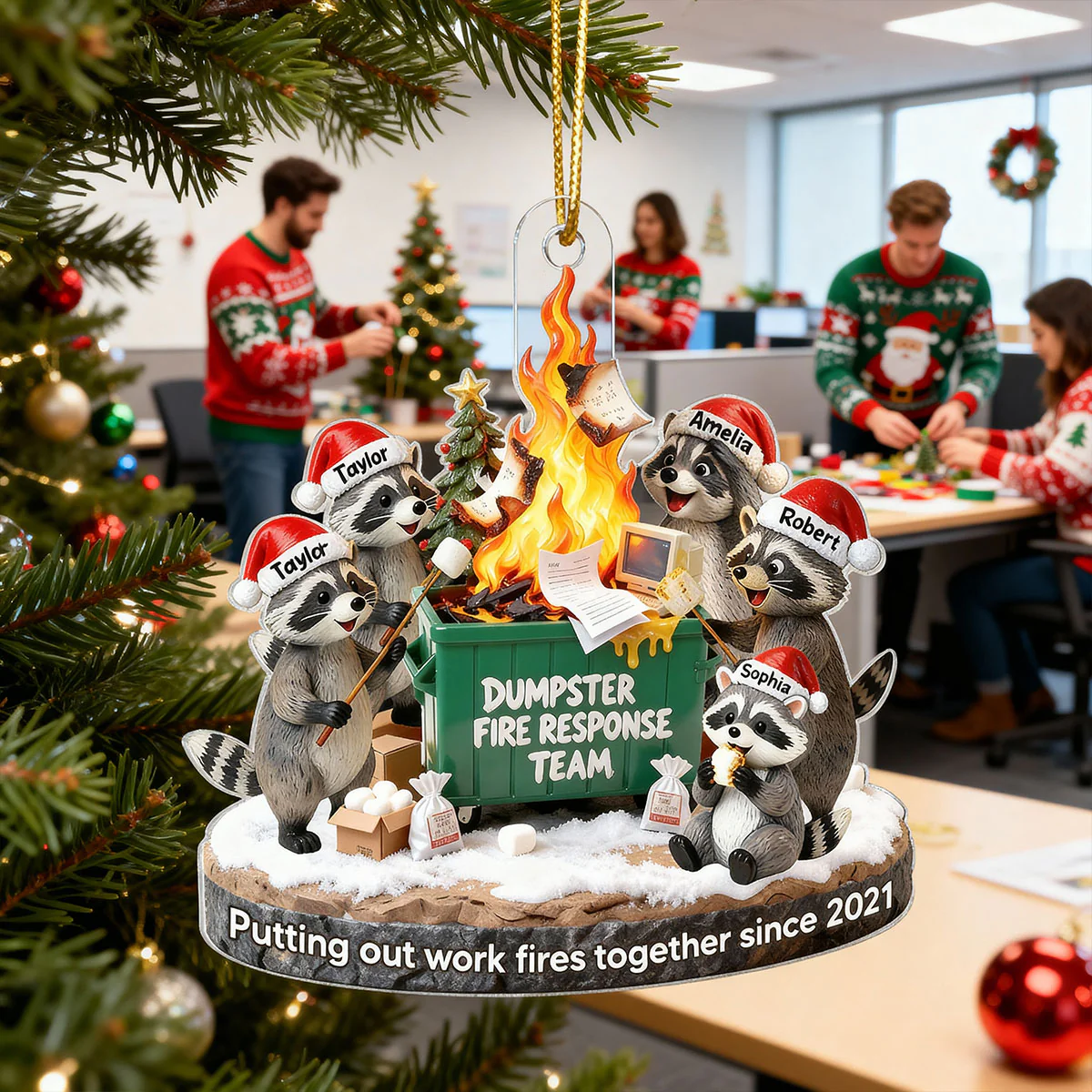 Dumpster Fire Response Team Funny Raccoons - Personalized Acrylic Ornament - Funny Gift For Coworkers, Work Besties - Image 13