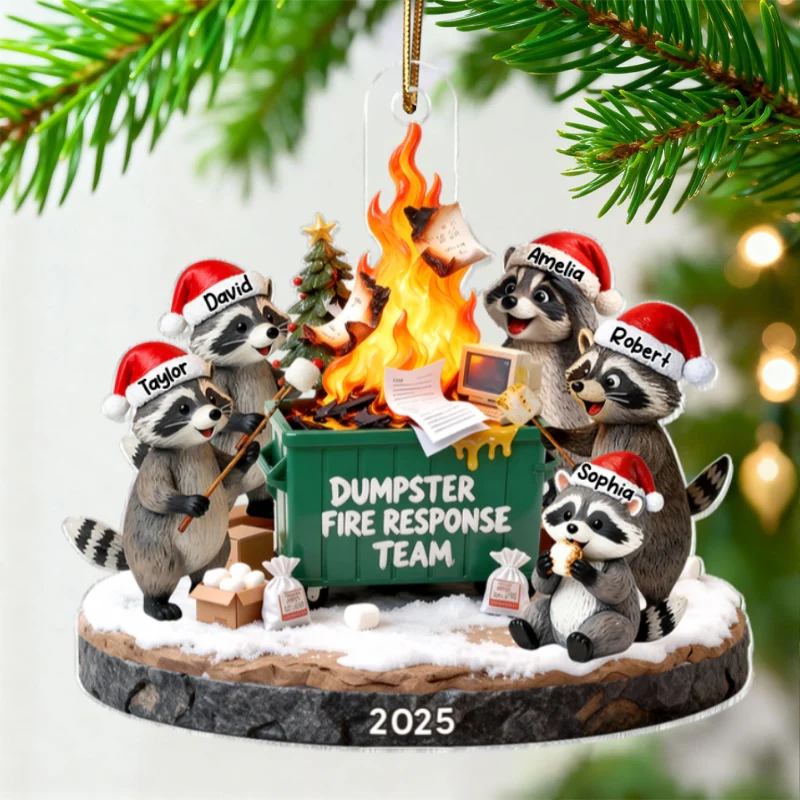Dumpster Fire Response Team Funny Raccoons - Personalized Acrylic Ornament - Funny Gift For Coworkers, Work Besties - Image 15