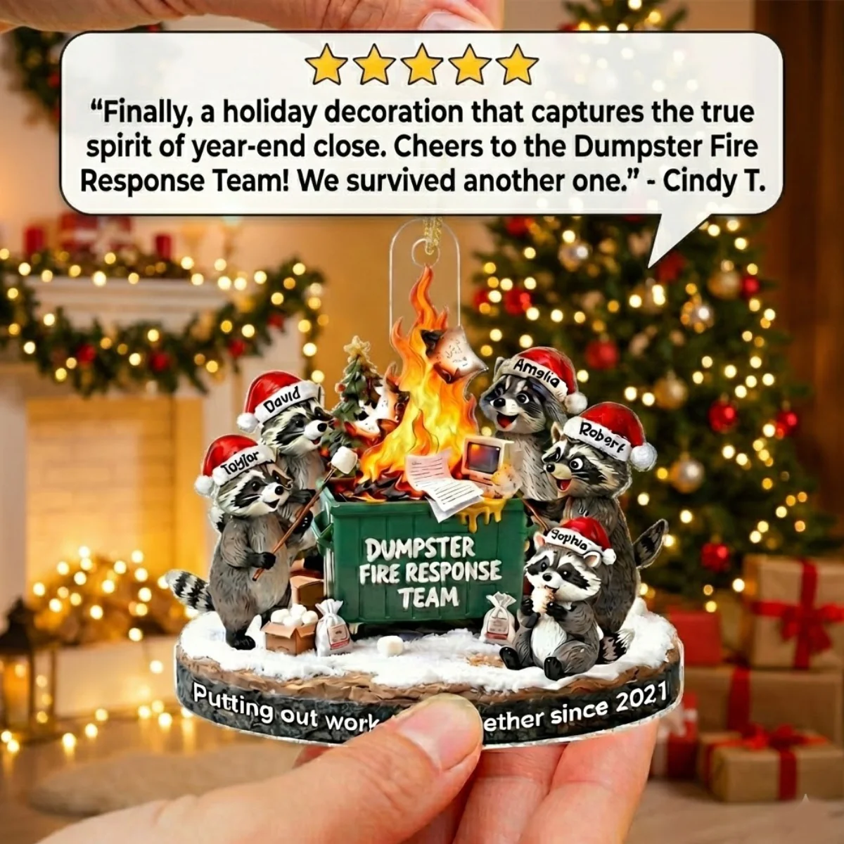 Dumpster Fire Response Team Funny Raccoons - Personalized Acrylic Ornament - Funny Gift For Coworkers, Work Besties - Image 5
