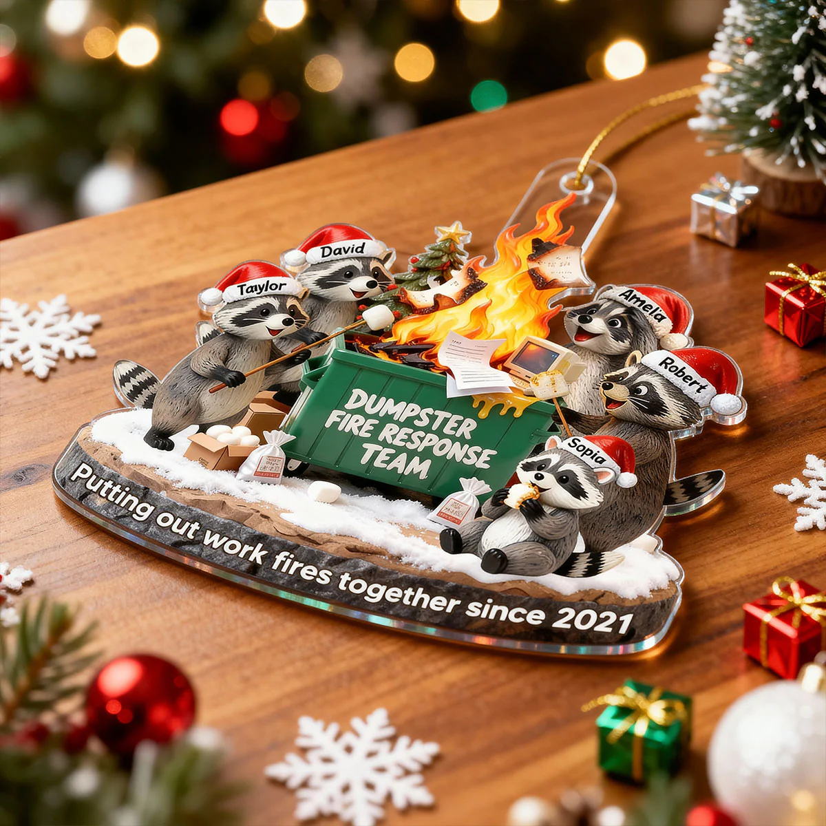 Dumpster Fire Response Team Funny Raccoons - Personalized Acrylic Ornament - Funny Gift For Coworkers, Work Besties - Image 6