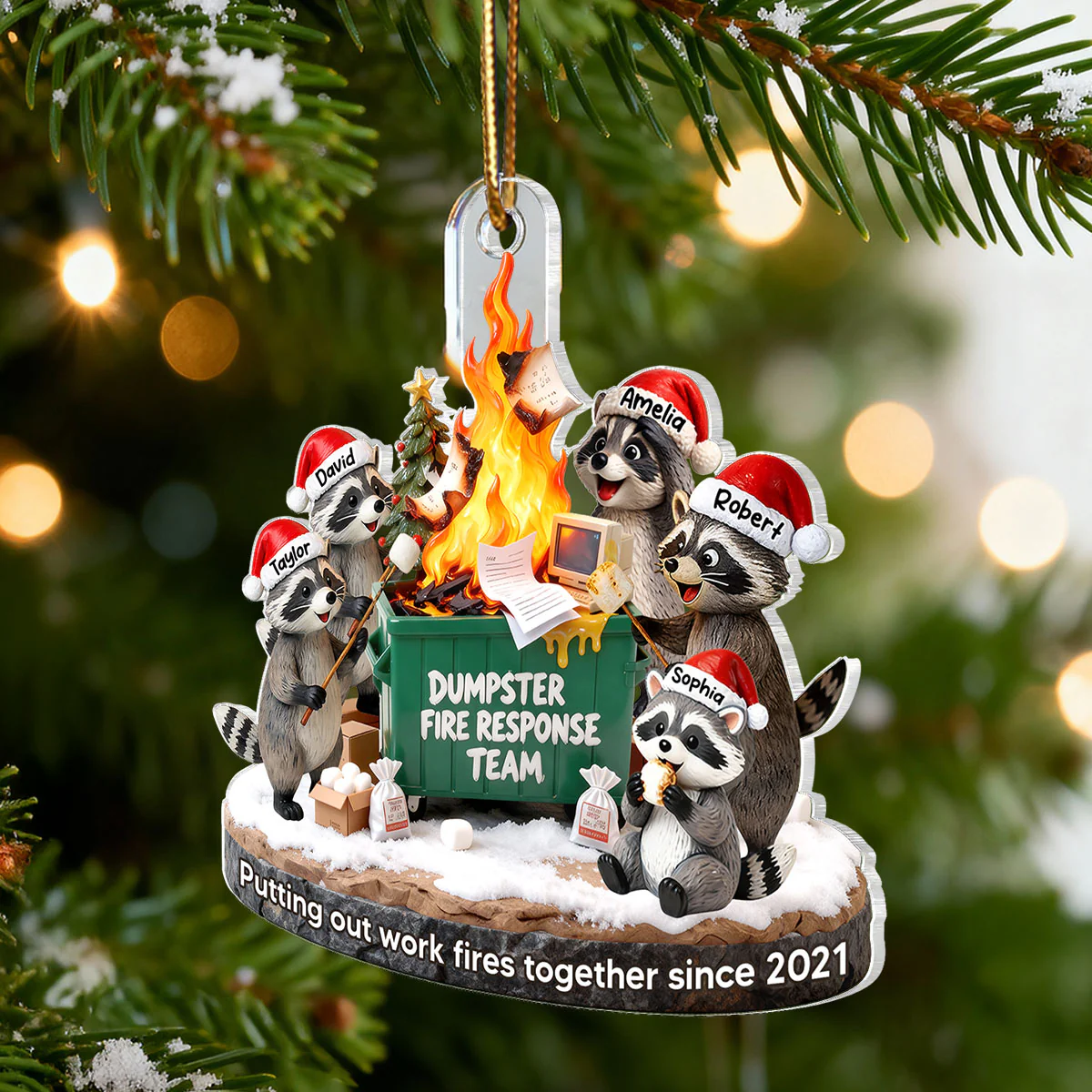 Dumpster Fire Response Team Funny Raccoons - Personalized Acrylic Ornament - Funny Gift For Coworkers, Work Besties - Image 7