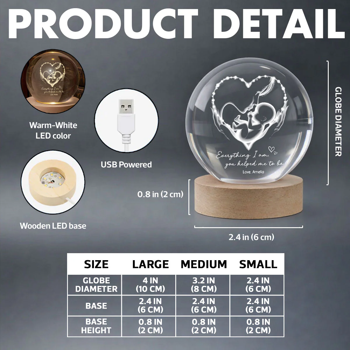 Everything I Am You Helped Me To Be Mom - Personalized Crystal Ball LED Night Light - Heartfelt Mother's Day Gift for Mom - Image 10