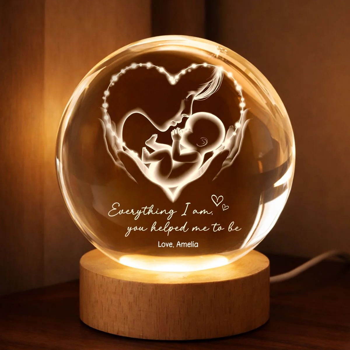 Everything I Am You Helped Me To Be Mom - Personalized Crystal Ball LED Night Light - Heartfelt Mother's Day Gift for Mom - Image 11