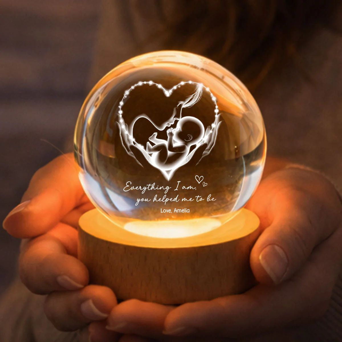Everything I Am You Helped Me To Be Mom - Personalized Crystal Ball LED Night Light - Heartfelt Mother's Day Gift for Mom - Image 3
