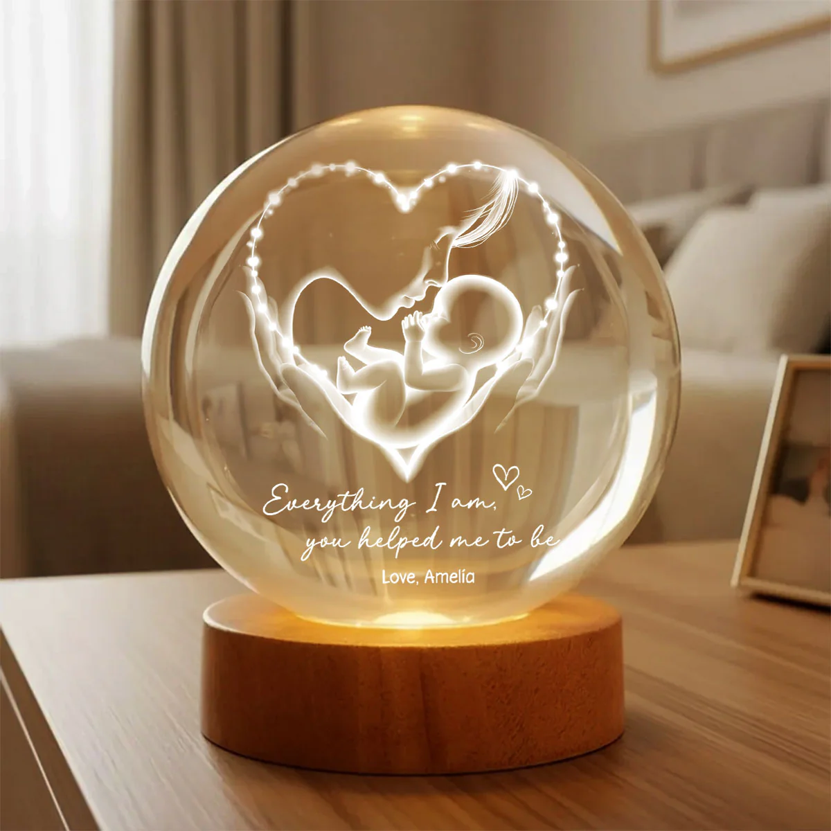 Everything I Am You Helped Me To Be Mom - Personalized Crystal Ball LED Night Light - Heartfelt Mother's Day Gift for Mom - Image 4