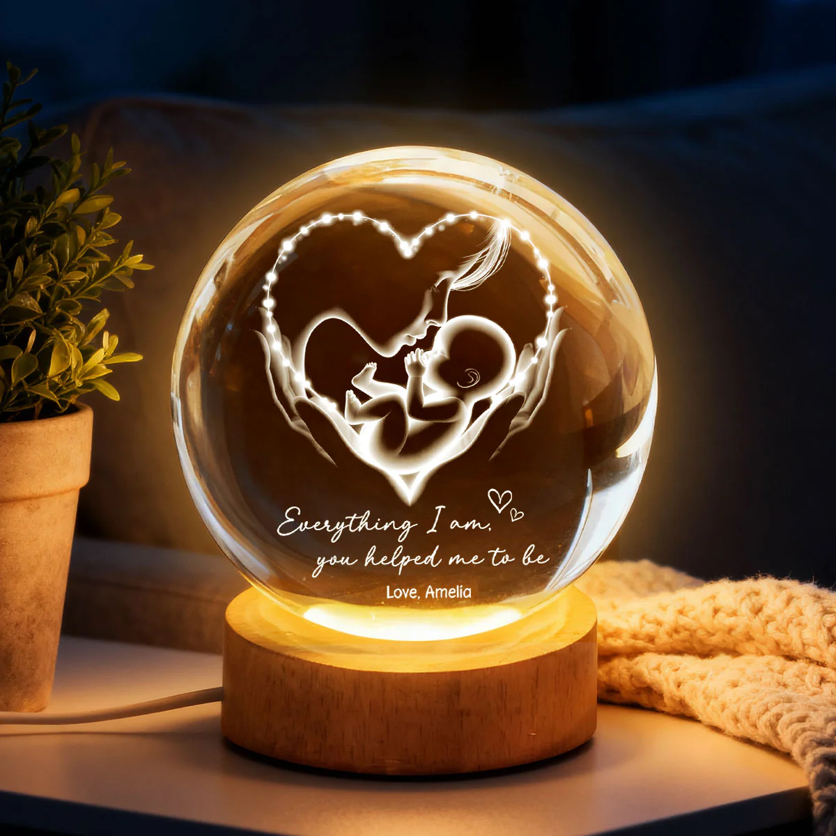 Everything I Am You Helped Me To Be Mom - Personalized Crystal Ball LED Night Light - Heartfelt Mother's Day Gift for Mom - Image 5