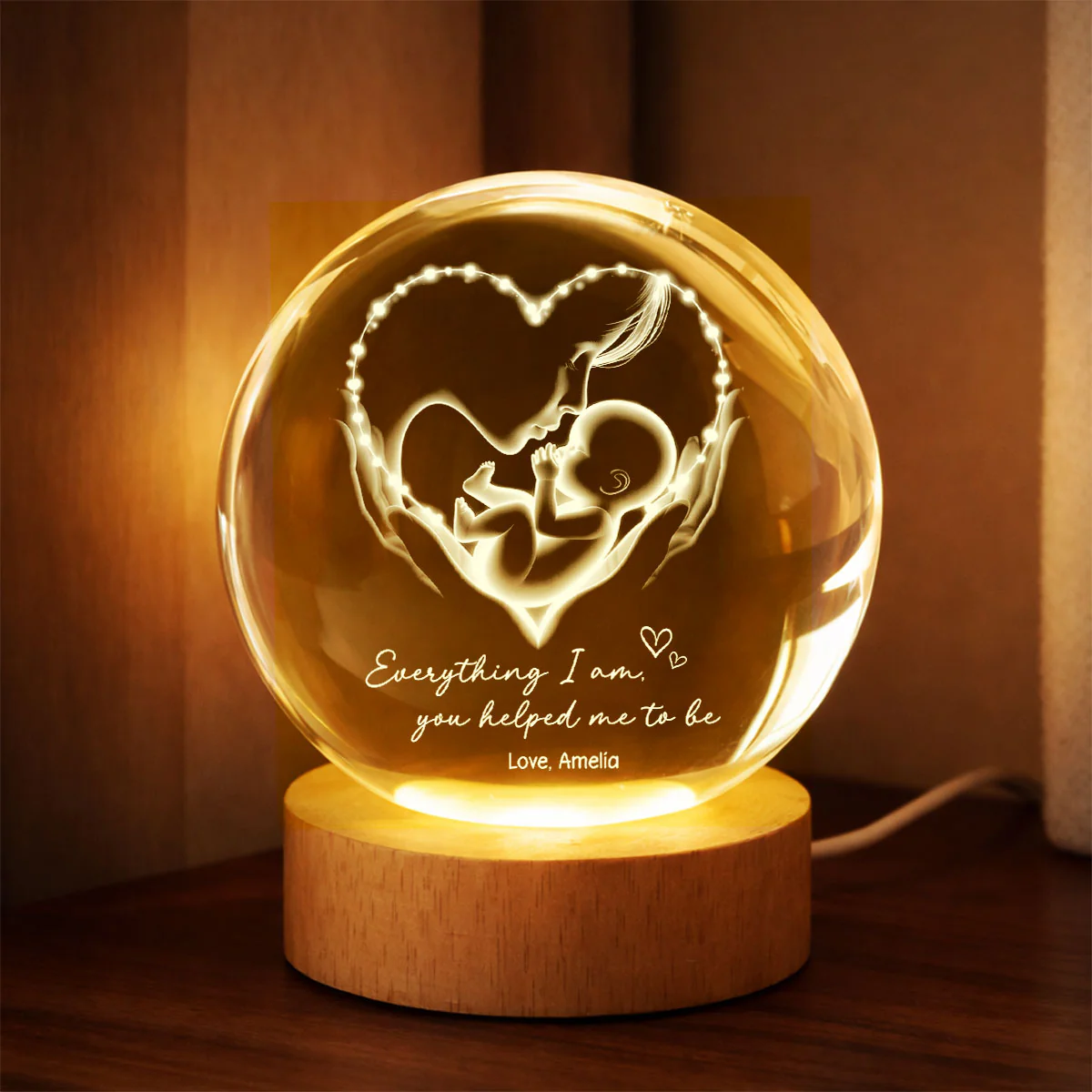 Everything I Am You Helped Me To Be Mom - Personalized Crystal Ball LED Night Light - Heartfelt Mother's Day Gift for Mom - Image 6