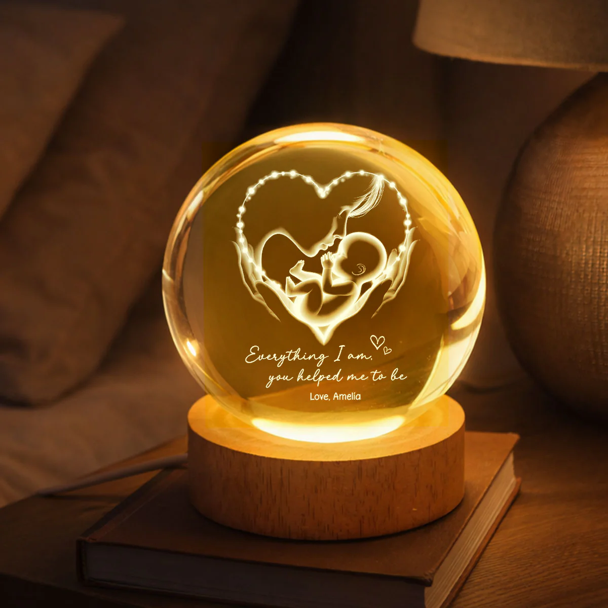 Everything I Am You Helped Me To Be Mom - Personalized Crystal Ball LED Night Light - Heartfelt Mother's Day Gift for Mom - Image 7