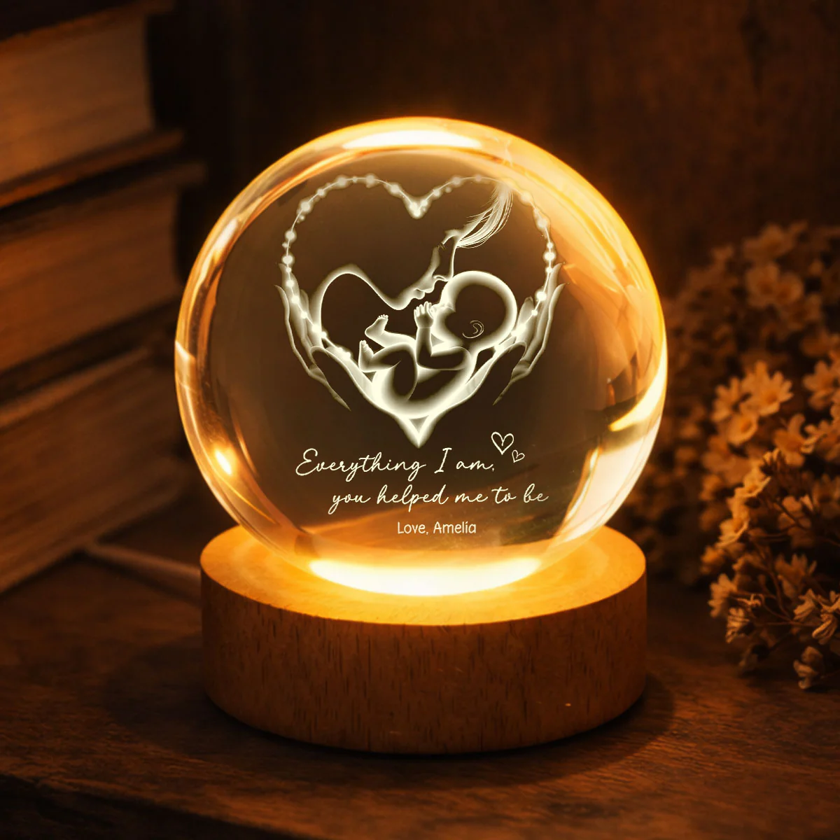 Everything I Am You Helped Me To Be Mom - Personalized Crystal Ball LED Night Light - Heartfelt Mother's Day Gift for Mom - Image 8