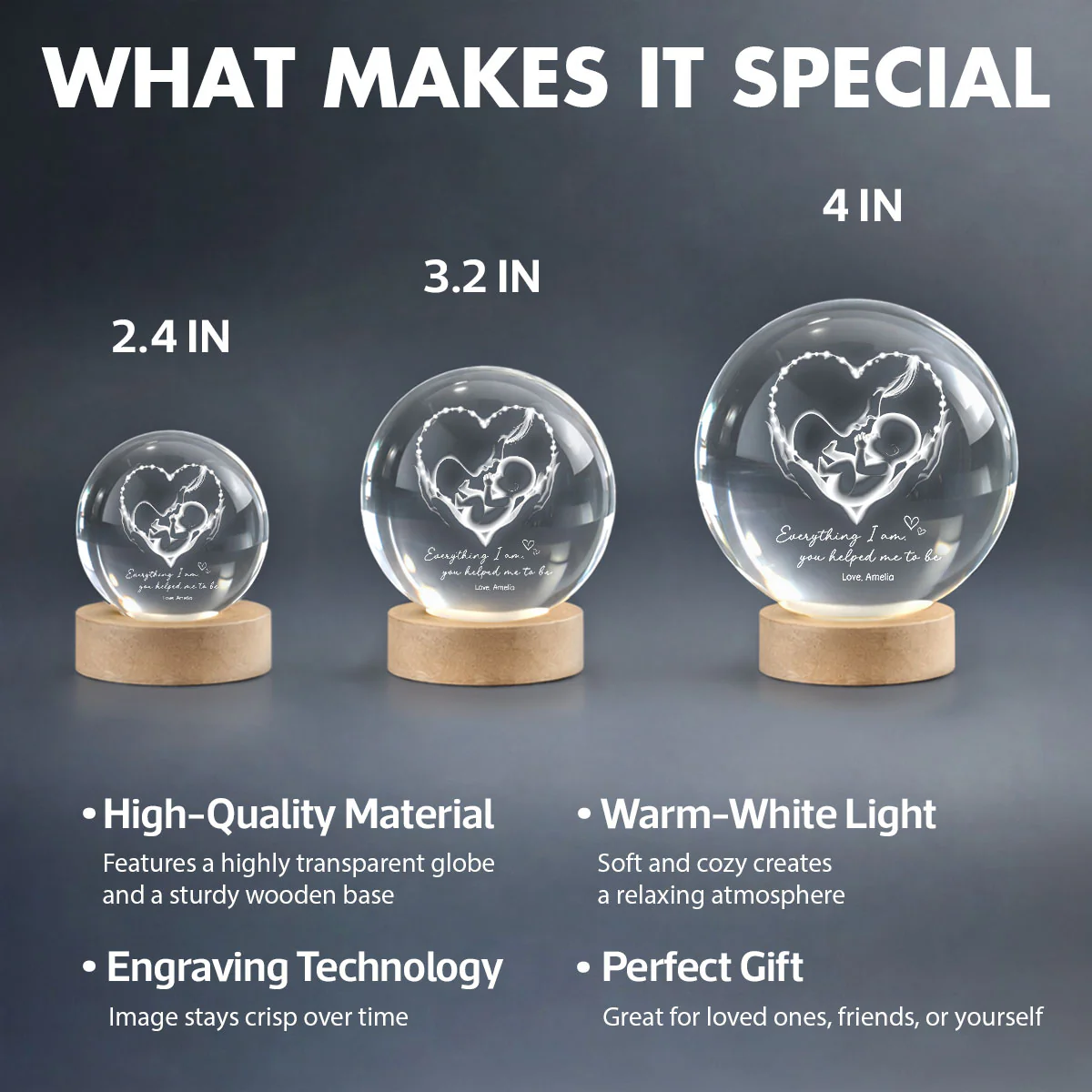 Everything I Am You Helped Me To Be Mom - Personalized Crystal Ball LED Night Light - Heartfelt Mother's Day Gift for Mom - Image 9