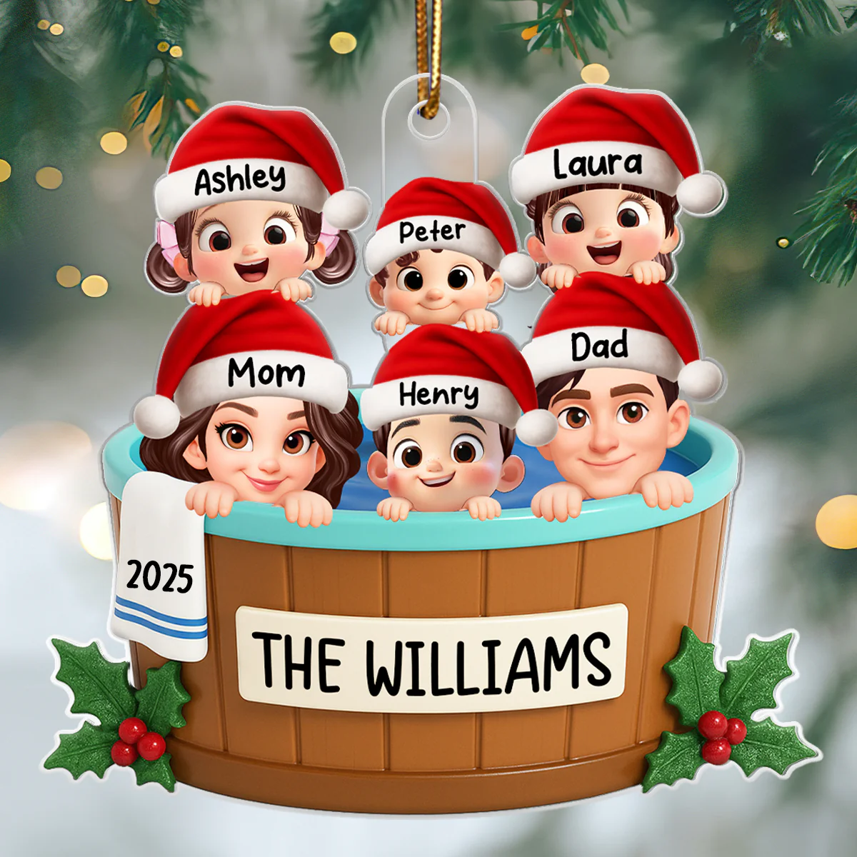 Family Hot Tub Jacuzzi - Personalized Acrylic Ornament - 2025 Christmas Family Ornament - Image 3
