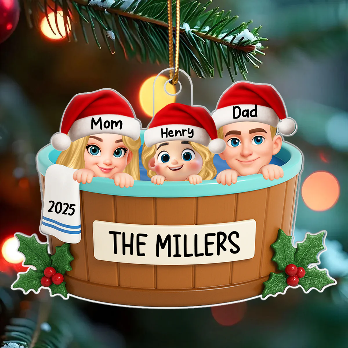 Family Hot Tub Jacuzzi - Personalized Acrylic Ornament - 2025 Christmas Family Ornament - Image 4