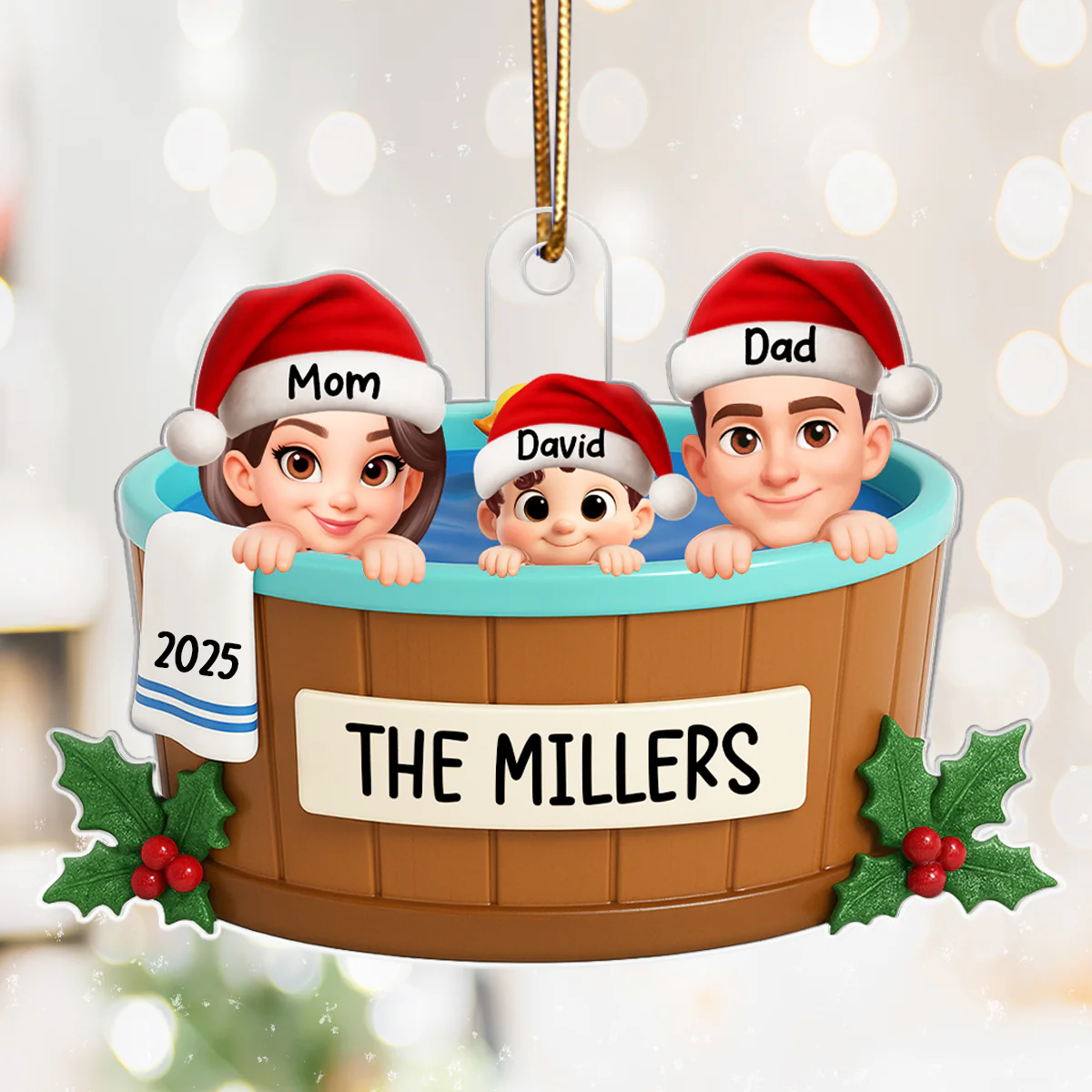 Family Hot Tub Jacuzzi - Personalized Acrylic Ornament - 2025 Christmas Family Ornament - Image 5