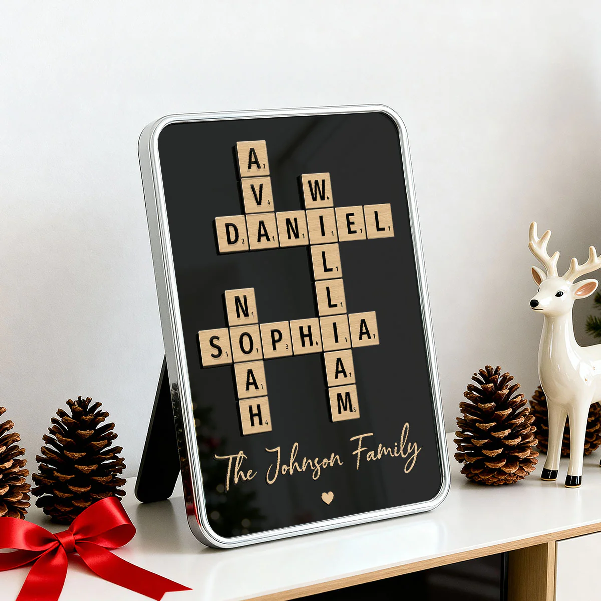 Family Names Crossword Puzzle Art - Personalized Mirrored Picture Frame - Christmas Gift For Family - Image 11