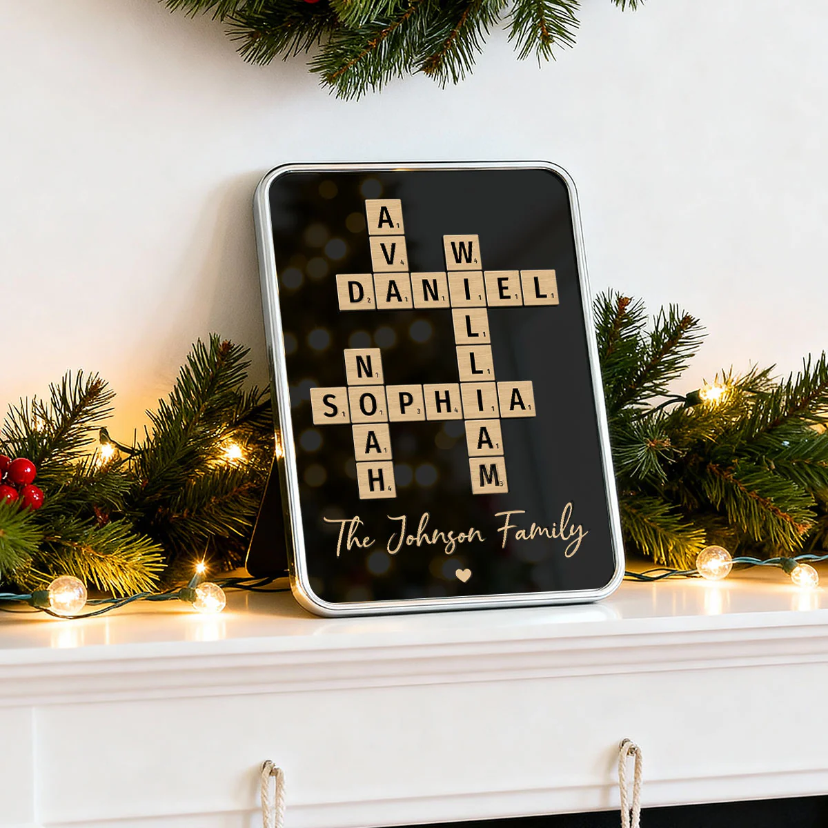 Family Names Crossword Puzzle Art - Personalized Mirrored Picture Frame - Christmas Gift For Family - Image 4