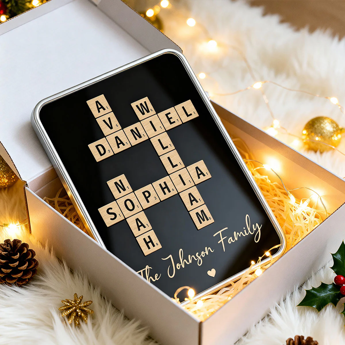 Family Names Crossword Puzzle Art - Personalized Mirrored Picture Frame - Christmas Gift For Family - Image 5