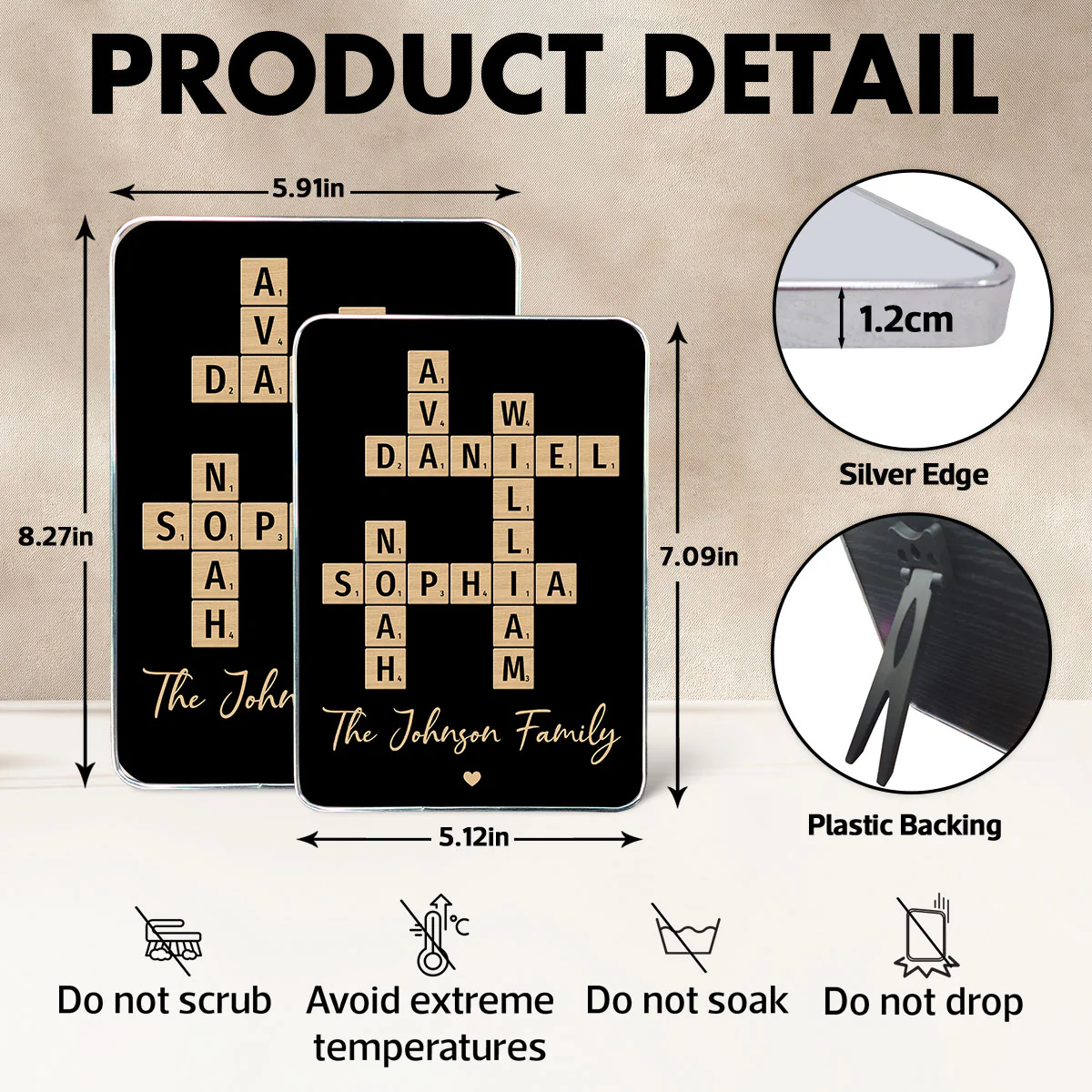 Family Names Crossword Puzzle Art - Personalized Mirrored Picture Frame - Christmas Gift For Family - Image 8