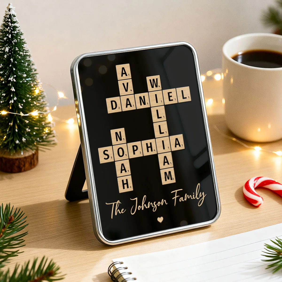 Family Names Crossword Puzzle Art - Personalized Mirrored Picture Frame - Christmas Gift For Family - Image 9