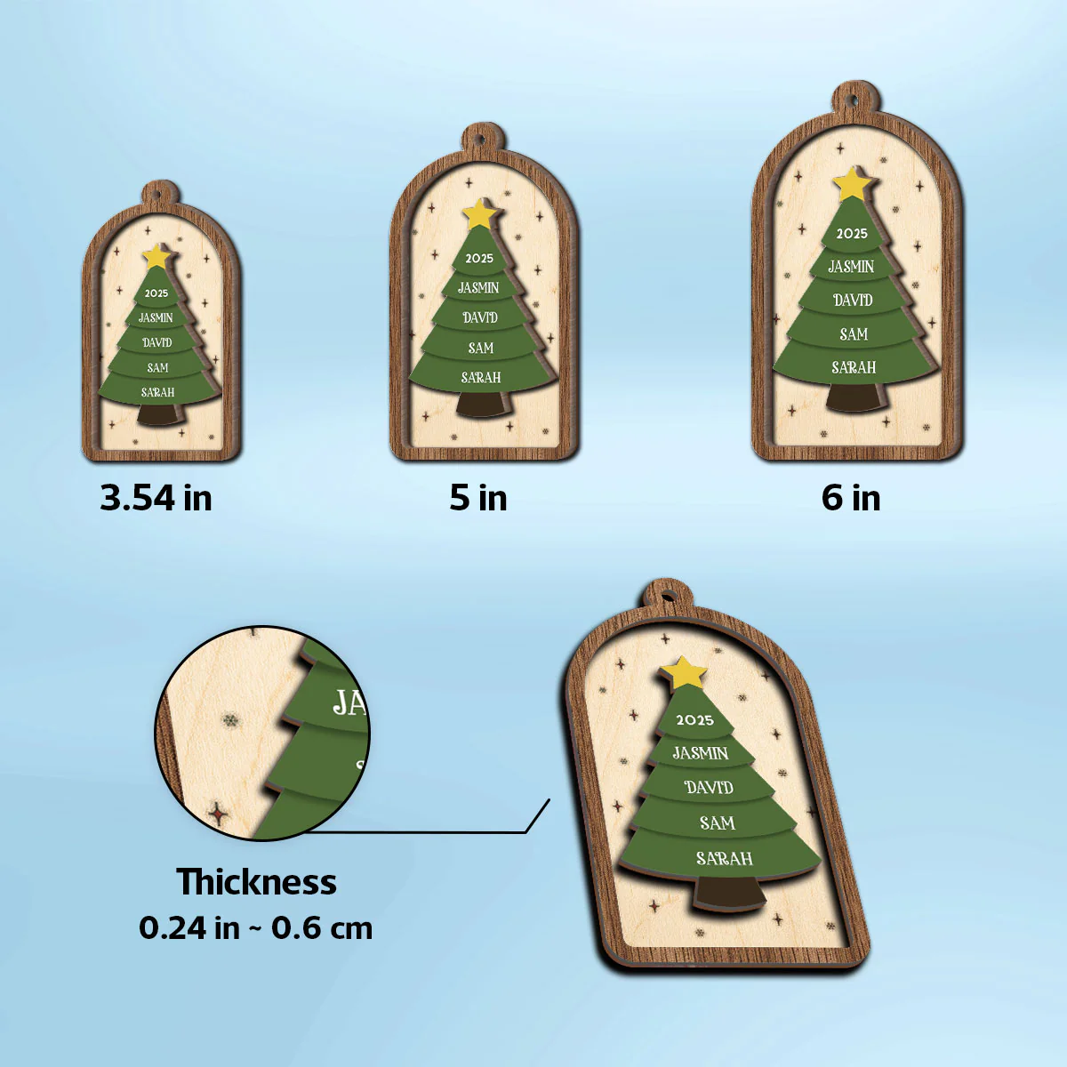Festive Christmas Tree Family Names - Personalized 2-Layered Wooden Ornament - Image 4