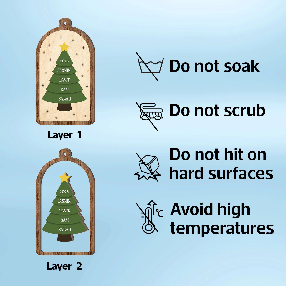 Festive Christmas Tree Family Names - Personalized 2-Layered Wooden Ornament - Image 5