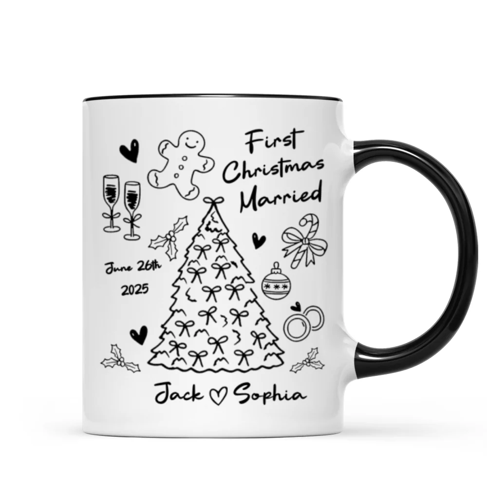First Christmas Married Doodle Pattern - Personalized Mug - Christmas Gift For Him, For Her, For Couple - Image 11