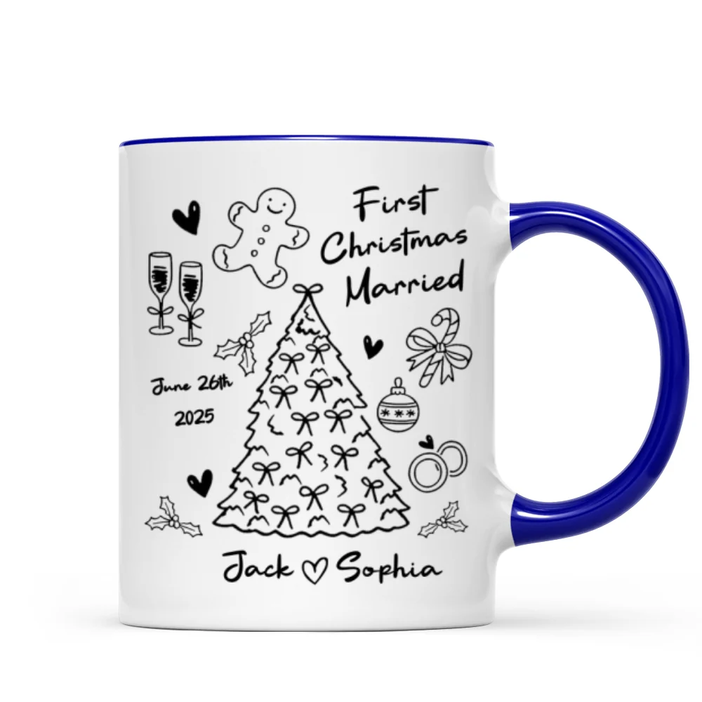 First Christmas Married Doodle Pattern - Personalized Mug - Christmas Gift For Him, For Her, For Couple - Image 12
