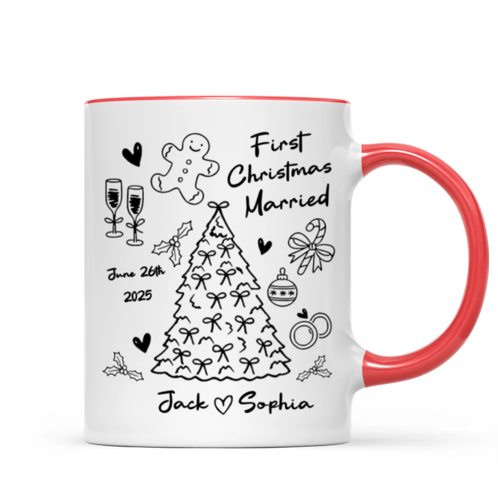 First Christmas Married Doodle Pattern - Personalized Mug - Christmas Gift For Him, For Her, For Couple - Image 13