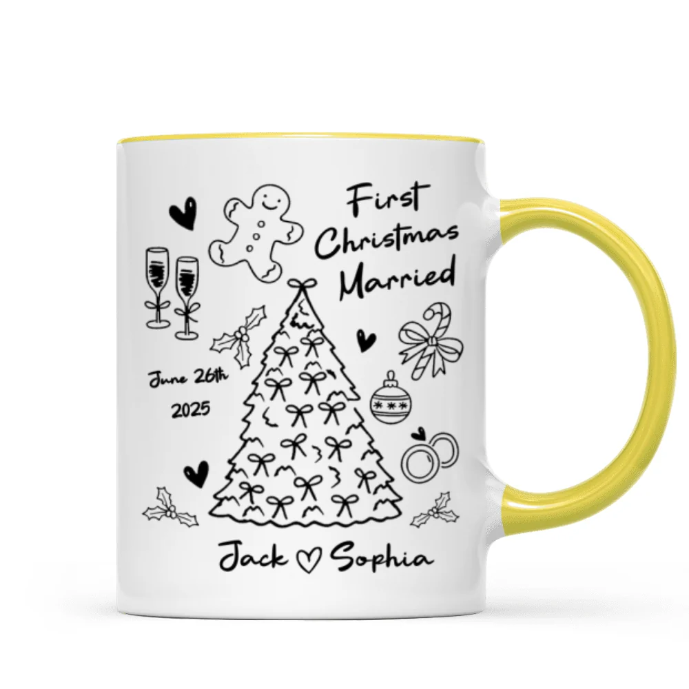 First Christmas Married Doodle Pattern - Personalized Mug - Christmas Gift For Him, For Her, For Couple - Image 18