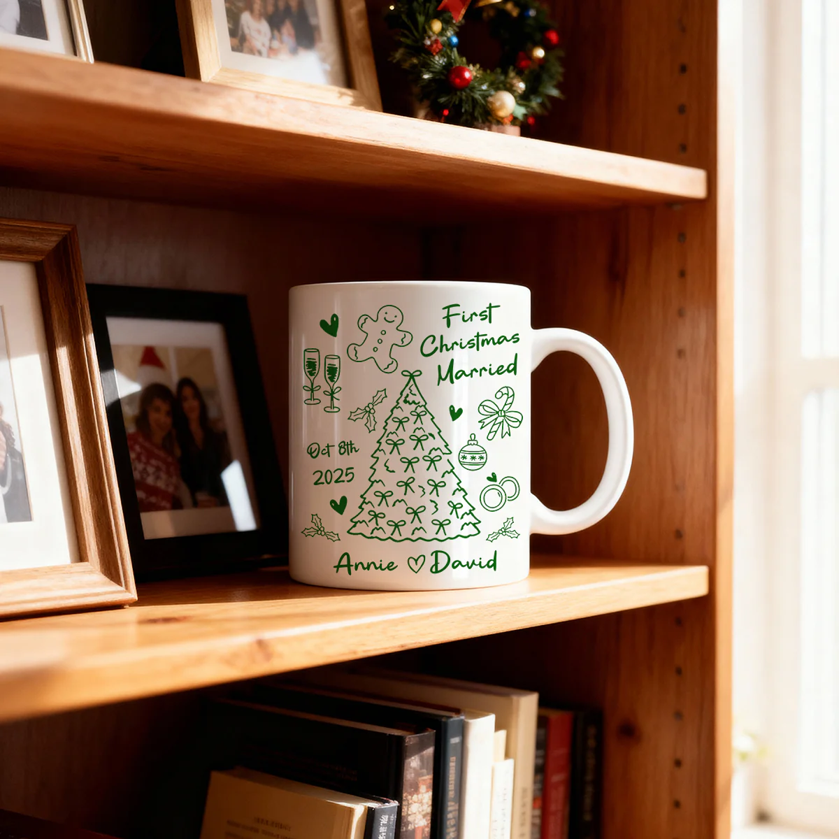 First Christmas Married Doodle Pattern - Personalized Mug - Christmas Gift For Him, For Her, For Couple - Image 7