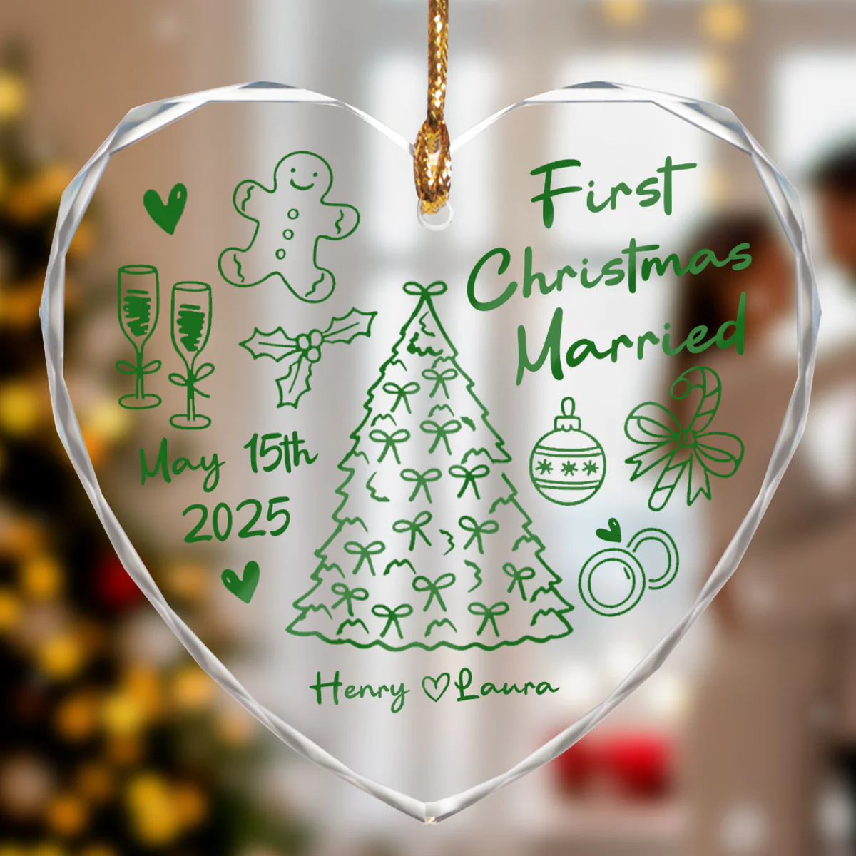 First Christmas Married Doodle - Personalized Glass Ornament - Christmas Gift For Him, For Her, For Couple - Image 4