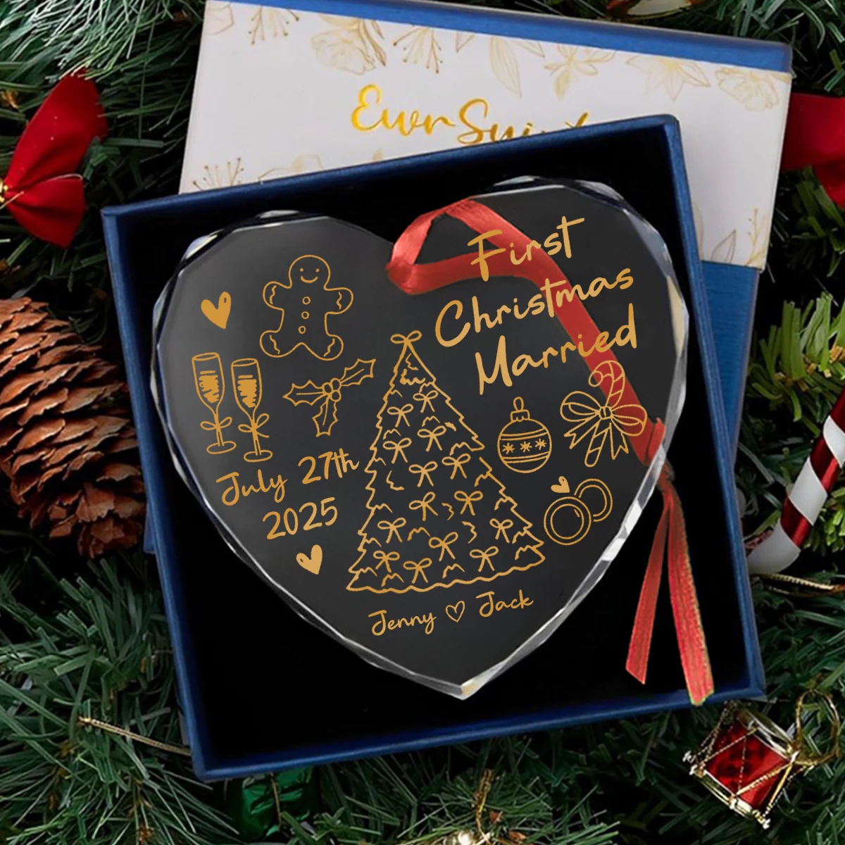 First Christmas Married Doodle - Personalized Glass Ornament - Christmas Gift For Him, For Her, For Couple - Image 5