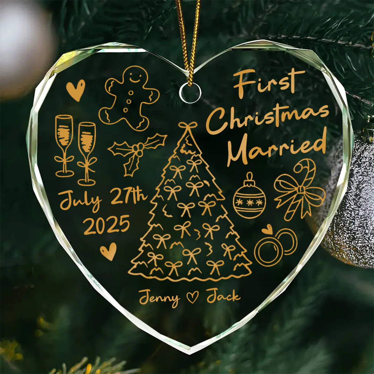 First Christmas Married Doodle - Personalized Glass Ornament - Christmas Gift For Him, For Her, For Couple - Image 6