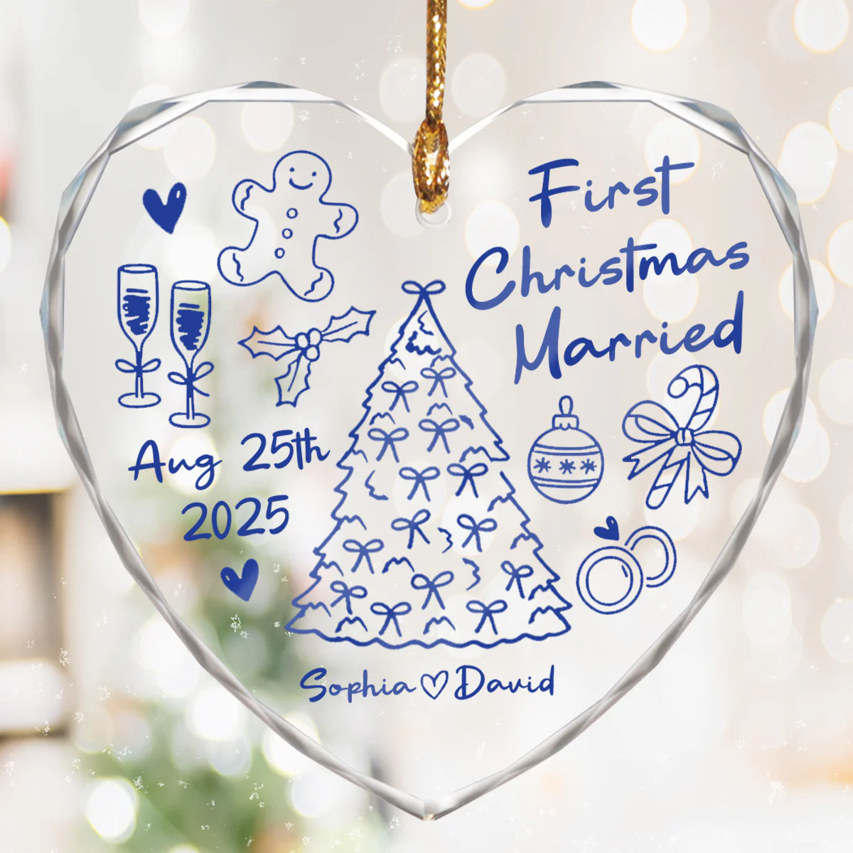 First Christmas Married Doodle - Personalized Glass Ornament - Christmas Gift For Him, For Her, For Couple - Image 7
