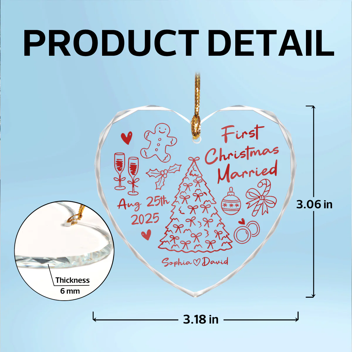 First Christmas Married Doodle - Personalized Glass Ornament - Christmas Gift For Him, For Her, For Couple - Image 8