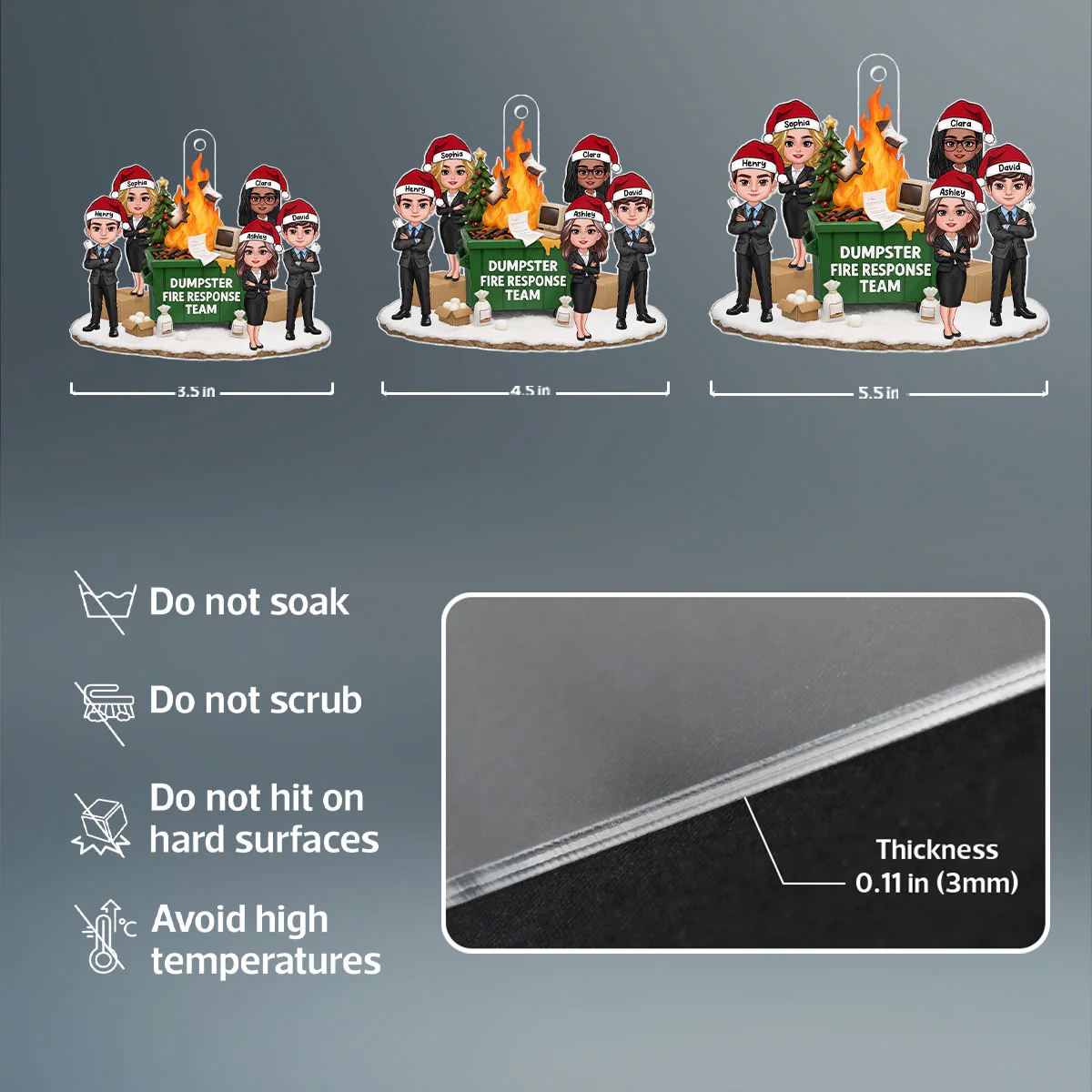 Funny Coworkers Office Chaos Dumpster Fire Response Team - Personalized Acrylic Ornament - Funny Holiday Gift for Coworkers - Image 8