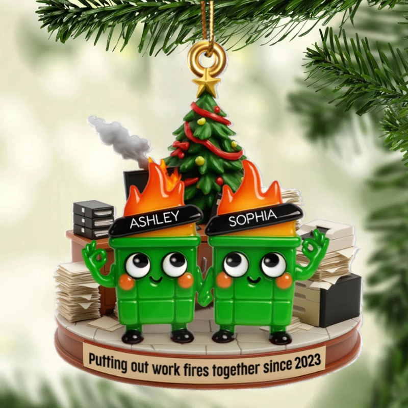 Funny Dumpster Fire Office Chaos Background - Personalized Acrylic Ornament - Funny Coworker Christmas Gift, White Elephant Gift for Coworkers - Image 10