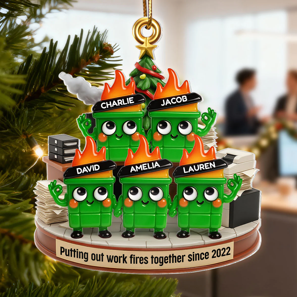 Funny Dumpster Fire Office Chaos Background - Personalized Acrylic Ornament - Funny Coworker Christmas Gift, White Elephant Gift for Coworkers - Image 6