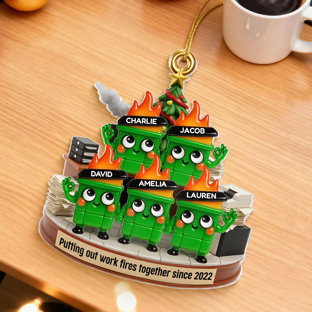 Funny Dumpster Fire Office Chaos Background - Personalized Acrylic Ornament - Funny Coworker Christmas Gift, White Elephant Gift for Coworkers - Image 8
