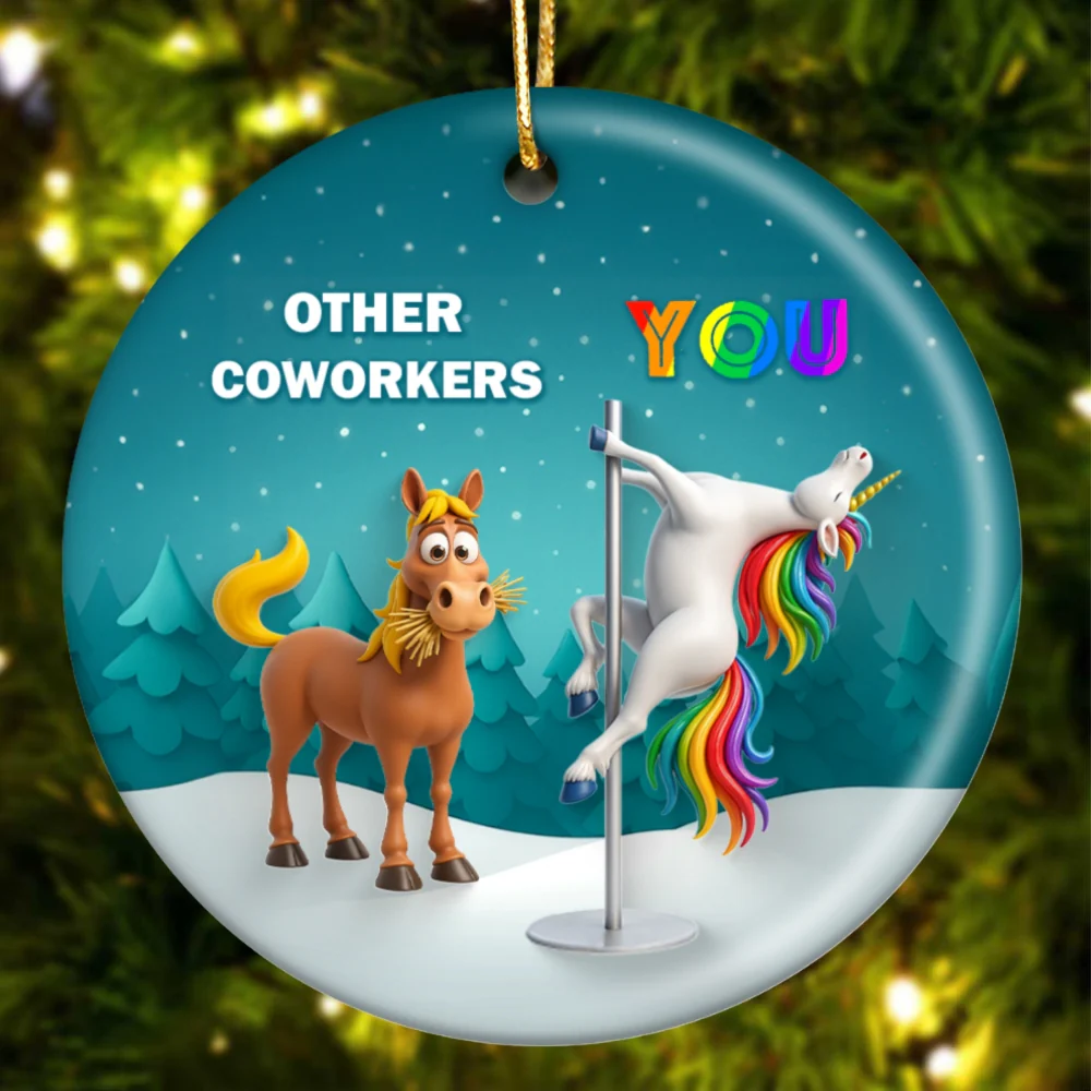 Funny Unicorn Coworker - Personalized Ceramic Ornament - Christmas Gift for Coworker, White Elephant - Image 11
