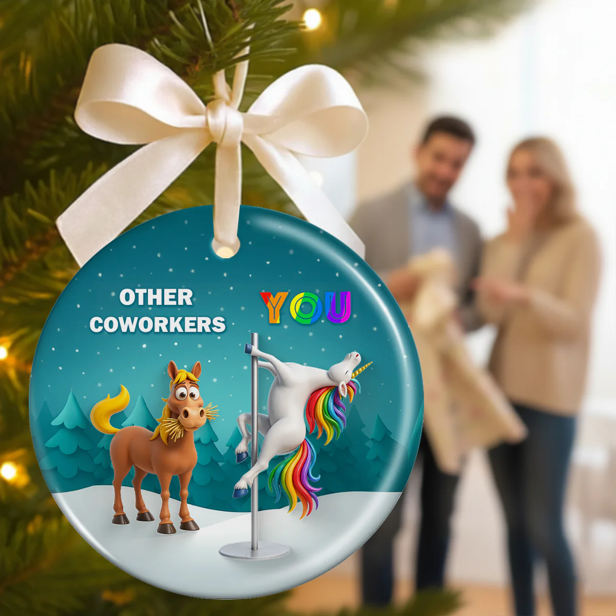 Funny Unicorn Coworker - Personalized Ceramic Ornament - Christmas Gift for Coworker, White Elephant - Image 3