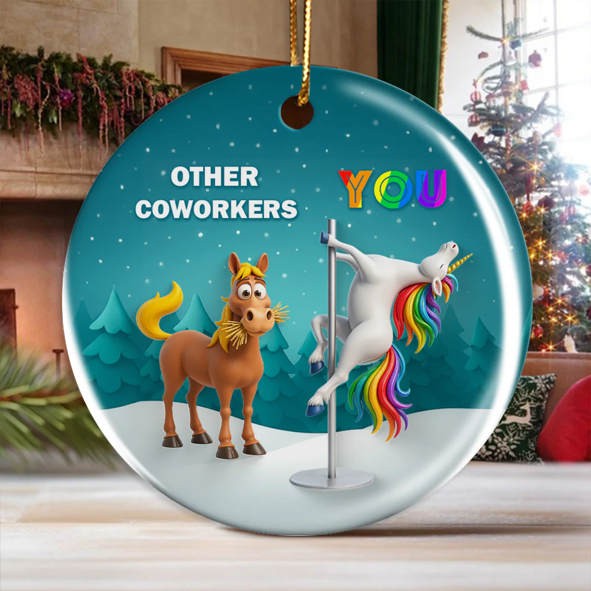 Funny Unicorn Coworker - Personalized Ceramic Ornament - Christmas Gift for Coworker, White Elephant - Image 4