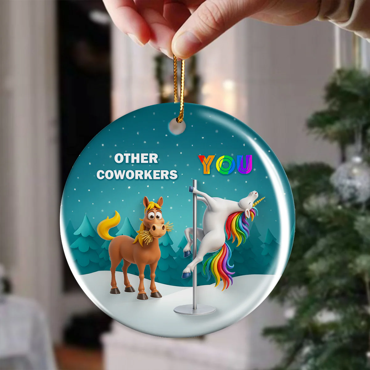 Funny Unicorn Coworker - Personalized Ceramic Ornament - Christmas Gift for Coworker, White Elephant - Image 5