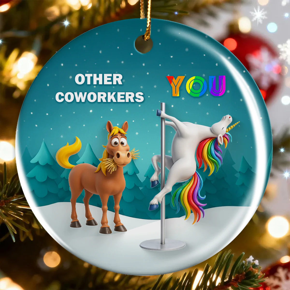 Funny Unicorn Coworker - Personalized Ceramic Ornament - Christmas Gift for Coworker, White Elephant - Image 6