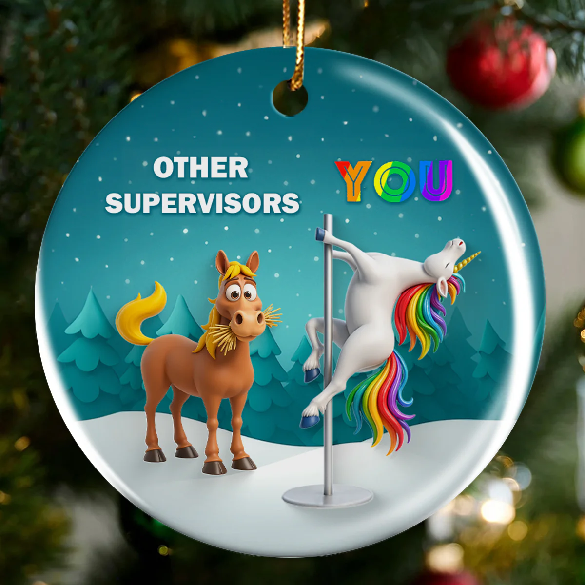 Funny Unicorn Coworker - Personalized Ceramic Ornament - Christmas Gift for Coworker, White Elephant - Image 7
