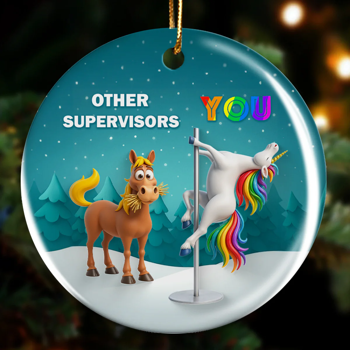 Funny Unicorn Coworker - Personalized Ceramic Ornament - Christmas Gift for Coworker, White Elephant - Image 8