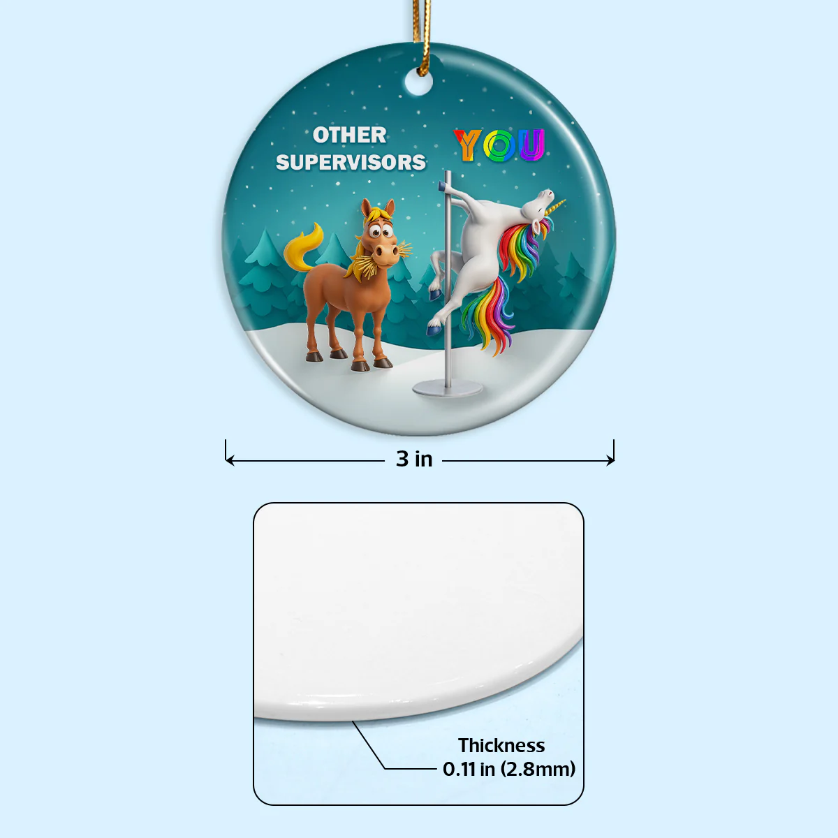 Funny Unicorn Coworker - Personalized Ceramic Ornament - Christmas Gift for Coworker, White Elephant - Image 9