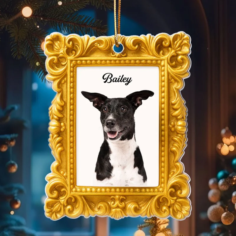Golden Picture Frame Dog Cat Photo Upload - Personalized Acrylic Ornament - Christmas Gift for Dog Cat Mom - Image 3