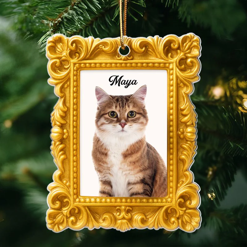 Golden Picture Frame Dog Cat Photo Upload - Personalized Acrylic Ornament - Christmas Gift for Dog Cat Mom - Image 6