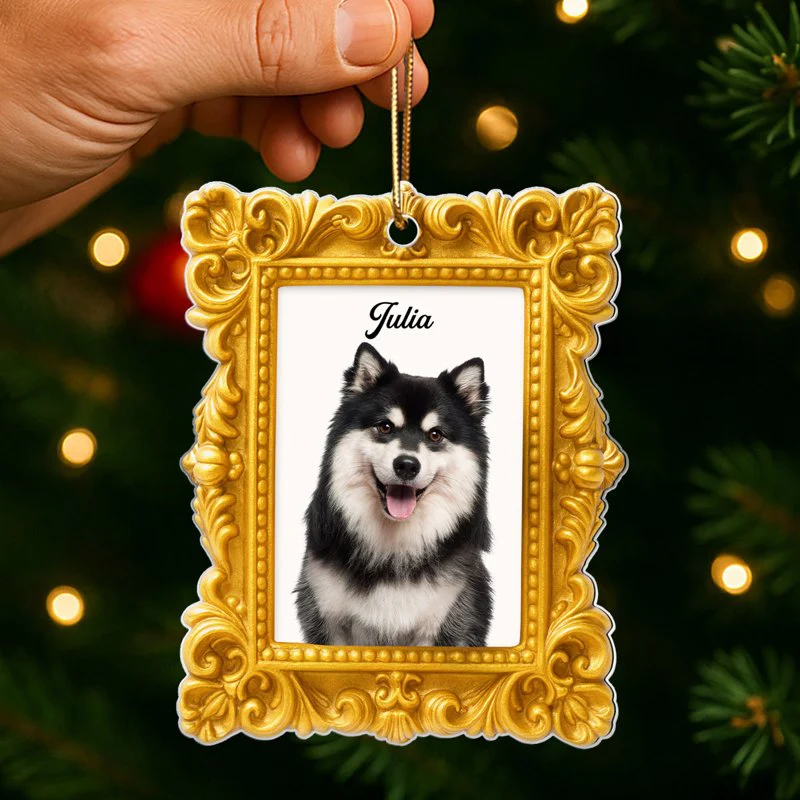 Golden Picture Frame Dog Cat Photo Upload - Personalized Acrylic Ornament - Christmas Gift for Dog Cat Mom - Image 7